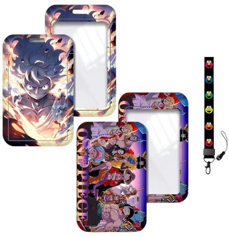 2 unids Luffy Anime Puerta Insignia con cordón de gargantilla, Lanyard con titular de tarjetas, para tarjetas de identificación claves artículos oficina escuela tarjeta de autobús