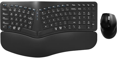 MK960 Ergonomic Wireless Keyboard Mouse Combo, Bluetooth/2.4G Split Design Keyboard with Palm Rest and 4 Level DPI Adjustable Wireless Mouse, Multi-Device, Rechargeable, for Windows/Mac/Android(Black)