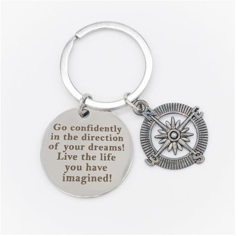TRIXES Portachiavi con bussola Go Confidently in The Direction of Your Dreams, regalo di laurea, citazione ispiratrice