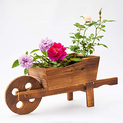 Macetero de para Carro, Macetero de Jardín con Ruedas de Carro, Carrito de Flores para Patio, Jardín, Balcón, Macetero Decorativo para Patio(#1)