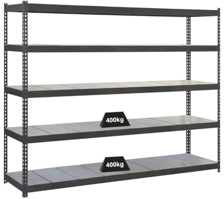 PROREGAL Schwerlastregal Metal YETI Five | HxBxT 200x120x60cm | Fachlast 400kg | Anthrazit | Regal Standregal Werkstattregal Lagerregal Kellerregal