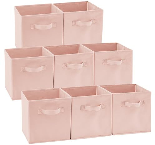 EZOWare Aufbewahrungskörbe Faltbare Würfel-Aufbewahrungsboxen, 8er-Set, Faltbare Aufbewahrungsbox für Kleinkinder, Kinderzimmer, Zuhause, 26,7x26,7x28cm / Dunkles -Rosa