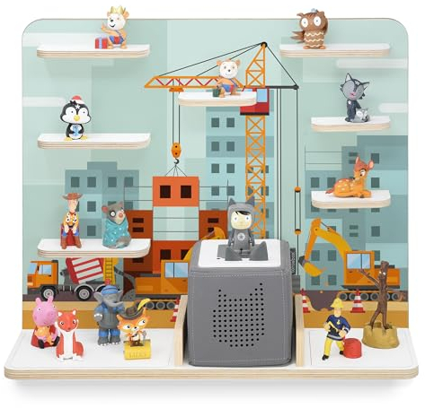 stadtecken Holzregal für Musikbox I Geeignet für die Toniebox und ca. 50 Tonies I Perfekte Tonie Aufbewahrung im Kinderzimmer I Zum Aufstellen oder Aufhängen I Baustelle, groß