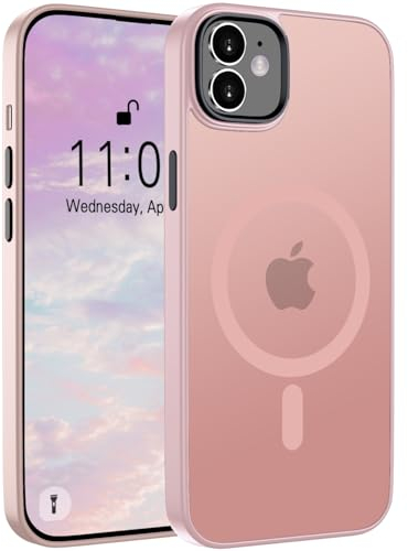 Andwing für iPhone 11 Hülle Magnetisch [Kompatibel mit MagSafe] Matt Anti-Fingerprint Schutzhülle – Stoßfest Militärstandard (MIL-STD-810G), Ultradünn & rutschfest für iPhone 11-Rosa