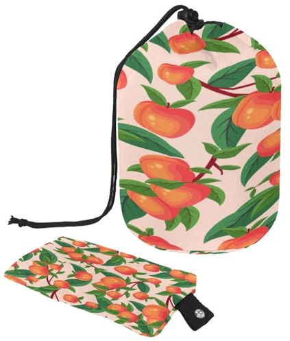 Drawstring Toiletry Bag, Fruit Peach Tree Pattern Painted Barrel Shaped Wash Bag Cosmetic Bags, Travel Makeup Organiser Pouch + Small Bag