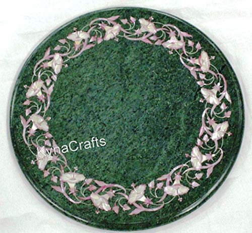 Table basse rose de 30,5 x 30,5 cm avec incrustations de travail de forme ronde, en marbre vert, table d'appoint pour terrasse, décoration de restaurant