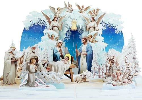 Weihnachtskarte | Weihnachten Pop Up Karten, 3D Grußkarten für Familie und Freunde | Handgemachte Karten (Größe 15x20cm - Krippe Schnee)