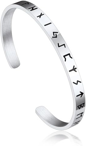 Bandmax Wikinger Armband Herren Offenes Armband Edelstahl Männer Armband mit Runen/Wolf/Lebensbaum/Mjölnir Armreif Armspange Manschettenarmband Accessoires Schmuck für Ehemann Freund