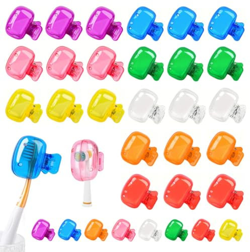 SAIJIAN 24 Stück Zahnbürstenkopf Schutzhülle Zahnbürste Schutzhülle Zahnbürsten Schutzclip Tragbare Zahnbürstenkopf Aufbewahrungsbox Transparente Zahnbürsten Schutzkappe 8 Farben