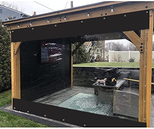 Clear PVC Weather Resistant Outdoor Curtains for Pergola Waterproof Side Panels with Eyelets 0.5mm Heavy Duty All Season Protection Transparent+Black 5.60x2.70m