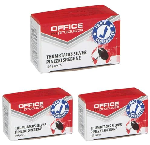 Office Products 18195013-19 Metallene Reißnägel Rund / 100 Stück/Silbern / 100 Stück in der Packung/für Büro oder DIY/Reißzwecken (Packung mit 3)