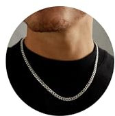 Esrael Silberkette Herren 5mm Silber Kette Herren Kubanische Halskette Edelstahl Kette für Männer Junge Halsketten Schmuck Geschenke für Männer 16 Zoll
