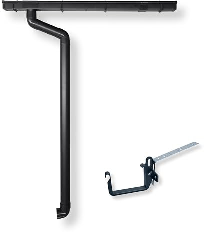 Dachrinne Kastenrinne RG 70 mit Montagewinkel | Komplettset mit Fallrohr bis 650cm | Typ 200 Fallrohr DN 60 | Kunststoff PVC Anthrazit | 4Home&Garden (Dachlänge bis 500cm)