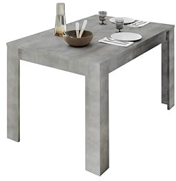 AVANTI TRENDSTORE - Pomarance - Tavolo per sala da pranzo allungabile in legno laminato nel colore grigio cemento, allungabile +48 cm. Dimensioni LAP ca. 137-185x79x90cm