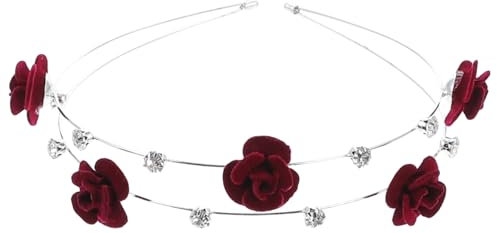 Beaupretty Doppellagiges Stirnband Mit Funkelnden Strasssteinen Und Rosendekor Haarreifen Damen Dünn Weinrot Stilvolle Haaraccessoires Für Mädchen Und Damen