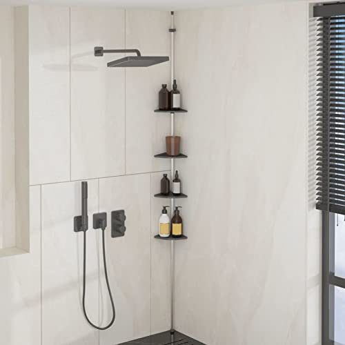 ShGaxin Étagère d'angle douche télescopique 4 étagères, étagères pour livres, étagères de rangement, meuble étagère, meuble organisateur, étagère de bureau, aluminium argenté