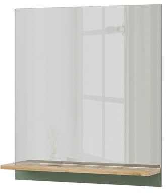 Vicco Badezimmerspiegel Marelle, Badspiegel, Grün/Artisan, 60 x 67 cm mit Regal