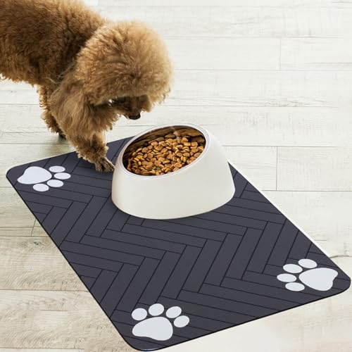 OPLERT tapis antidérapant gamelle pour Chien et Chat, Super Absorbant, Séchage Rapide et Nettoyage Facile (Gris, 30x50cm)