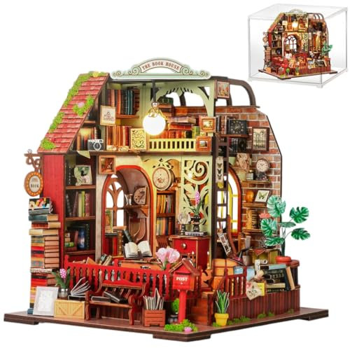 UINOFER Invernadero de madera en miniatura, casa de jardín en miniatura con muebles, kit creativo para adultos, maquetas para adultos y niños (The Book House)
