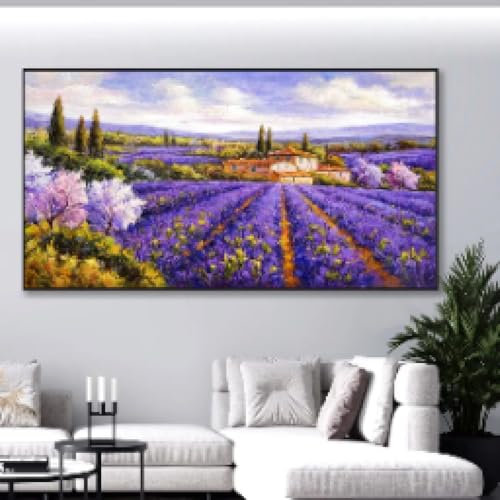 BMGKYAGL Célèbre tableau Champ de lavande France Campagne Peinture Toscane Paysage Peinture Art mural moderne 60x90cm cadre