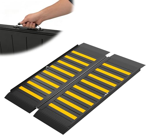 XARILK 91,4 cm Rollstuhlrampe mit Griff, rutschfeste Aluminium-Schwellenrampe, klappbare Rollstuhlrampe für Treppen, Türschwellen, für Rollstühle und Rollator, Tragfähigkeit bis 360 kg