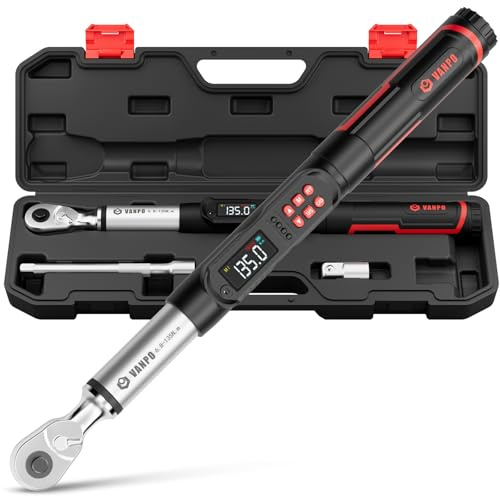 VANPO Chiave Dinamometrica Digitale 3/8, 6.8-135NM per Bici, Auto, Moto | Elettronica Chiave Dinamometrica con Display LCD, 4 Unità, Avviso Acustico e Vibrazione, Cricchetto Reversibile ±2%