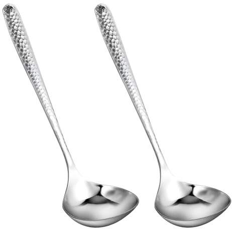 2 Stück Schöpflöffel Gehämmerter Edelstahl Schöpfkelle 20 cm Saucenlöffel Löffel Spülmaschinenfest Spiegelpoliert Tafelsuppenlöffel für Küche Restaurant Party zum Servieren