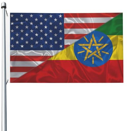 Garten Flaggen Amerika Und Äthiopien Äthiopisches Dreieck Gartens Banner Dekoration Fahne Weatherproof Feiertage Flags Für Outdoor Fête Parade 90X152CM