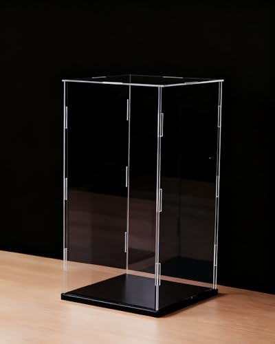 Acryl Vitrine Acryl-Puppenvitrine 25 30 40 45 50 60 cm, Staubdichte, Transparente Acrylvitrine, Kunststoff-Aufbewahrungsboxen für Sammlerstücke und Figuren(Black Base,20x20x55cm)