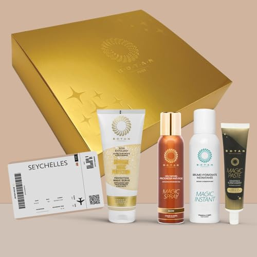 BOTAN Pflege-Ritual Geschenkset – Speziell für Seychellen – Progressives Anti-Aging-Bronzer-Spray, Peeling & Feuchtigkeitsspendender Nebel – Routine natürlicher Bräunungs-Teint – Geburtstag, Muttertag