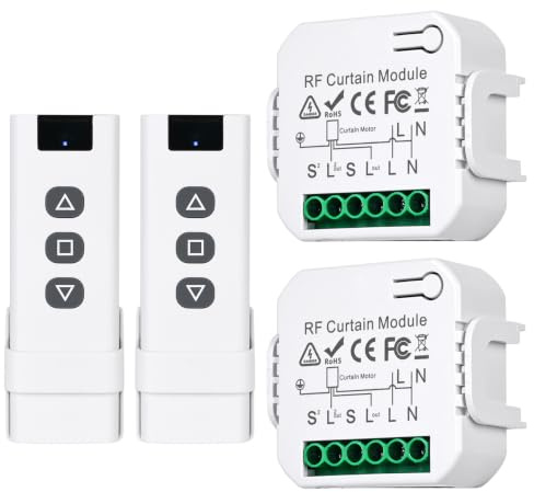 2 Pièces Module Volet Roulant Sans Fil, Kit De Modernisation Sans Fil Pour Volet Roulant, Interrupteur Pour Volet Roulant Avec 2 Télécommande, Portée Jusqu'À 100 M, Pour Volets Roulants, Stores