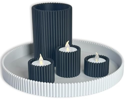Deko Set für Tablett - Box + 3 Teelichthalter mit LED Teelicht | Moderne Dekoration für Wohnzimmer, Schlafzimmer und Bad | Tischdeko und Kommode | Geschenkset