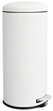 JM ·YIPENG Kitchen Bin, Round Pedal Bin with Lid, Tall 30L Bin, White Bin | 30L Stainless Steel Pedal Bin with Inner Bucket, Large Rubbish Bin with Soft-close Lid for Kitchen, Living Room and Office