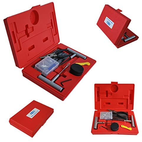 Helo ROT Reifenreparaturset für schlauchlose Reifen bis 6 mm, Notfall Reifen Flickzeug Reparaturset mit 20 selbstvulkanisierenden Streifen und Reparatur Spezialwerkzeug, Pannenset inkl. Koffer