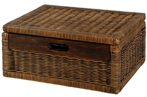 Korb mit Deckel Rattan geflochten Regalkorb, Schrankkorb Aufbewahrung (Vintage Braun, Klein)