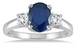 RS Jewels Lab Created Oval Cut Saphir blau & weiß rund CZ 14 K Weiß vergoldet Ivy three-stone Ovalschliff Ring für Damen (K)