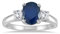 RS Jewels Lab Created Oval Cut Saphir blau & weiß rund CZ 14 K Weiß vergoldet Ivy three-stone Ovalschliff Ring für Damen (K)