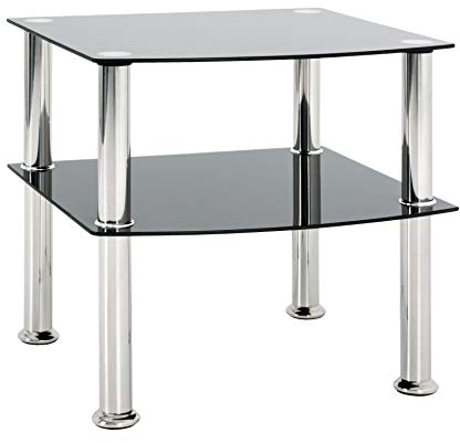 HAKU Möbel Beistelltisch edelstahl, schwarz, Edelstahl, Sicherheitsglas - Maße: B 45 cm x H 44 cm x T 45 cm, Style: Modern