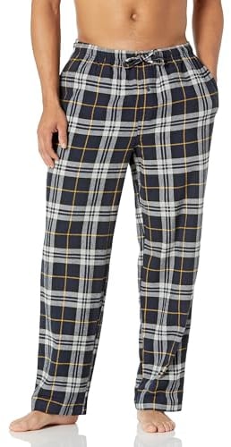Amazon Essentials Men's Breathable Flannel Pyjama Trousers (Available in Big & Tall), Black Yellow Plaid, XL