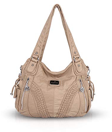 NICOLE & DORIS Damen Schultertasche Groß Hobo Tasche PU Leder Fashion Casual Handtasche Designer Tote Bag with Zipper Beige