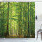 ABAKUHAUS Wald Duschvorhang, Laub Wald Sommer, Stoffliches Gewebe Badezimmerdekorationsset mit Haken, 175 x 180 cm, Farngrün