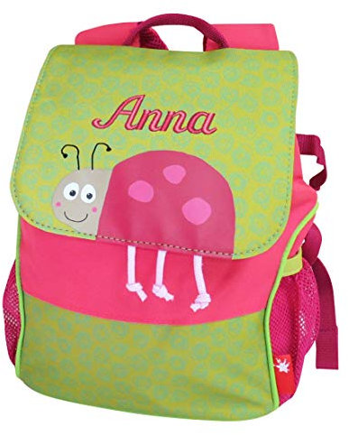 Sigikid Kindergarten-Rucksack Käfer mit Namen bestickt pink grün 28 cm x 16 cm x 24 cm Kinderrucksack personalisiert für Kiga Kita