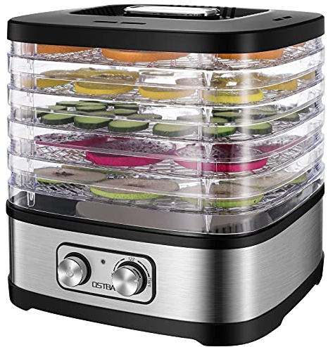 OSTBA Food Dehydrator, Dehydrator for Food and Jerky, Fruits, Herbs, Veggies, Temperature Control Electric Food Dryer Machine, 5 BPA-Free Trays Dishwasher Safe, 240W, Recipe Book Included