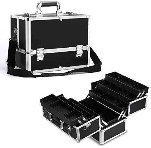 Kosmetikkoffer Schminkkoffer, Kosmetik Make up Organizer Koffer Make-up Aufbewahrung friseurkoffer Multikoffer Etagenkoffer, Makeup Koffer Alu Beautycase, Schwarz