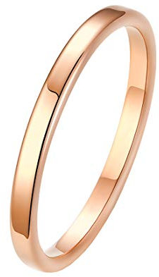 HIJONES Jewellery Womens and Mens Stainless Steel 2MM Rose Gold Wedding Ring Size M