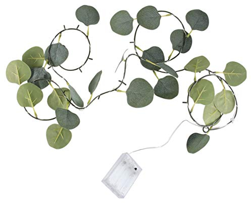 Uonlytech Künstliche Eukalyptusblätter Schnüre Licht Grün Reben Girlande Licht 20 LED Lichterkette Rustikale Hochzeitsfeier Wanddekoration für Indoor Outdoor (2M Warmes Licht)
