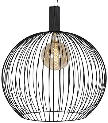 Qazqa - Modern Design Hängelampe I Pendellampe I Pendelleuchte rund schwarz 70 cm - Wire Dos I Wohnzimmer I Schlafzimmer - Stahl Länglich - LED geeignet E27