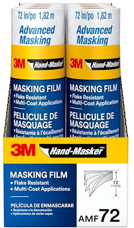 3M Hand Masker Advanced Masking Film, 8 Rolls, 72 in x 90 ft, Static Cling Keeps Film in Place, Prevents Liquids From Bleeding Through, Flake Resistant, For Indoors & Outdoors Use (AMF72-8C)