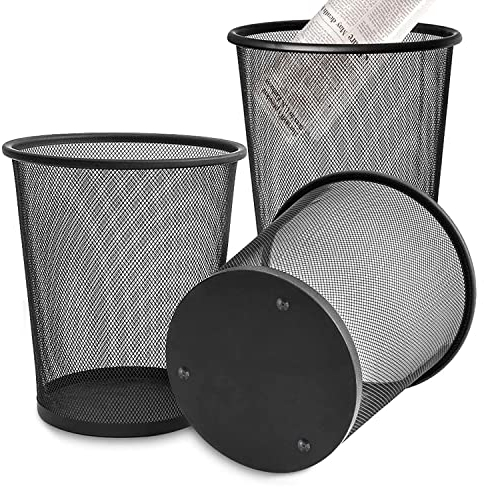 STARVAST 3er-Pack Papierkorb Metall, Mülleimer Mesh 12 Liter, Mülleimer aus Drahtgeflecht, Runder Drahtkorb für Schlafzimmer, Badezimmer, Klassenzimmer, Küche, 24 x 26 cm, Schwarz