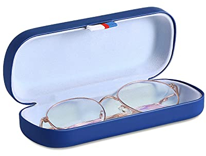 MoKo Custodia Porta Occhiali in Pelle, Custodia Occhiali Universali con Imbottitura Interna, Anti Graffi, Urti Chiusura a Scatto, Dim 6.30x6.6x3.8cm, Custodia per Occhiali da Sole, Lettura, Blu